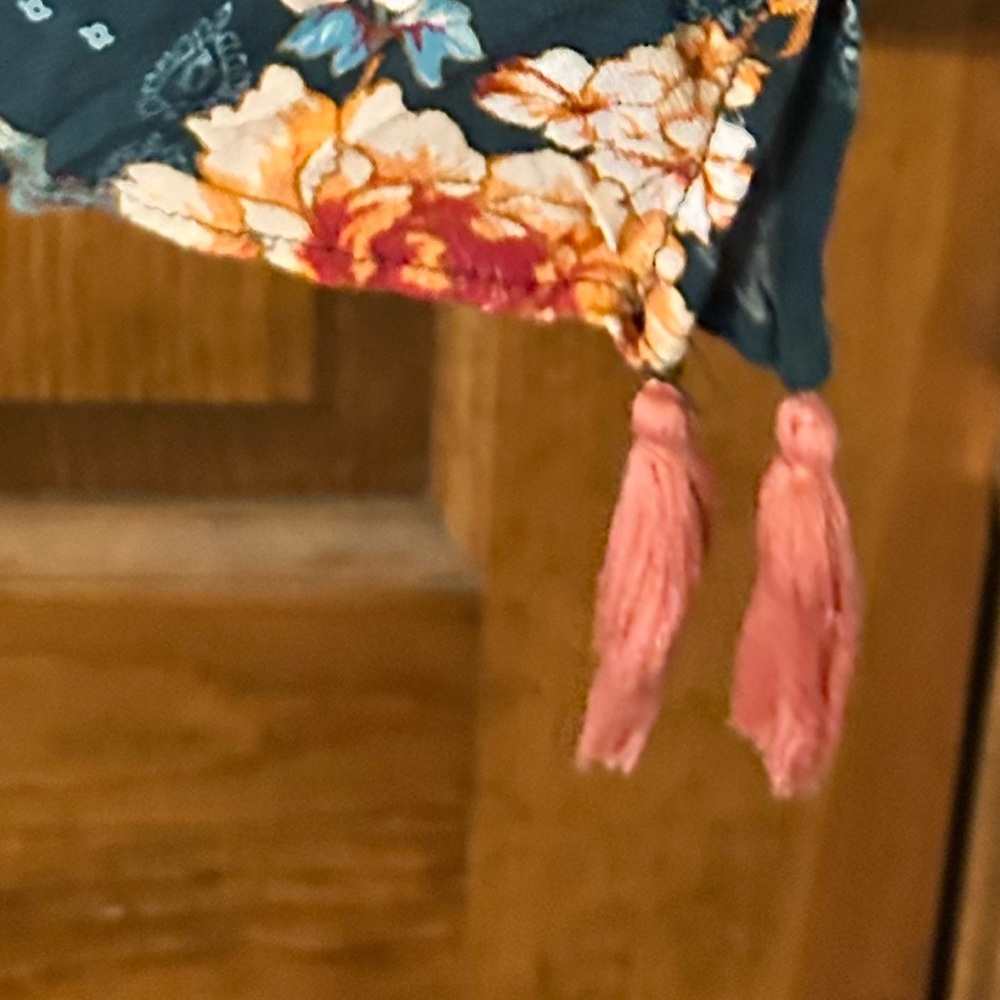 Knox Rose Boho Floral Kimono Cardigan Tassels Green Orange XS/S - Picture 5 of 8